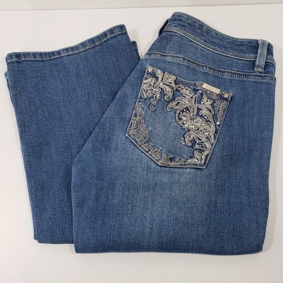 WHBM Baroque Embroidered Boot Cut Jeans Size 6 R WHITE HOUSE BLACK MARKET - Picture 1 of 16